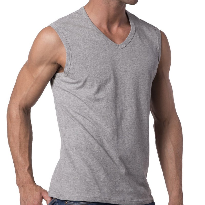 Y2Y2 Men's Sleeveless V-Neck T-Shirt, Gray, L (42"-44") - Image 3